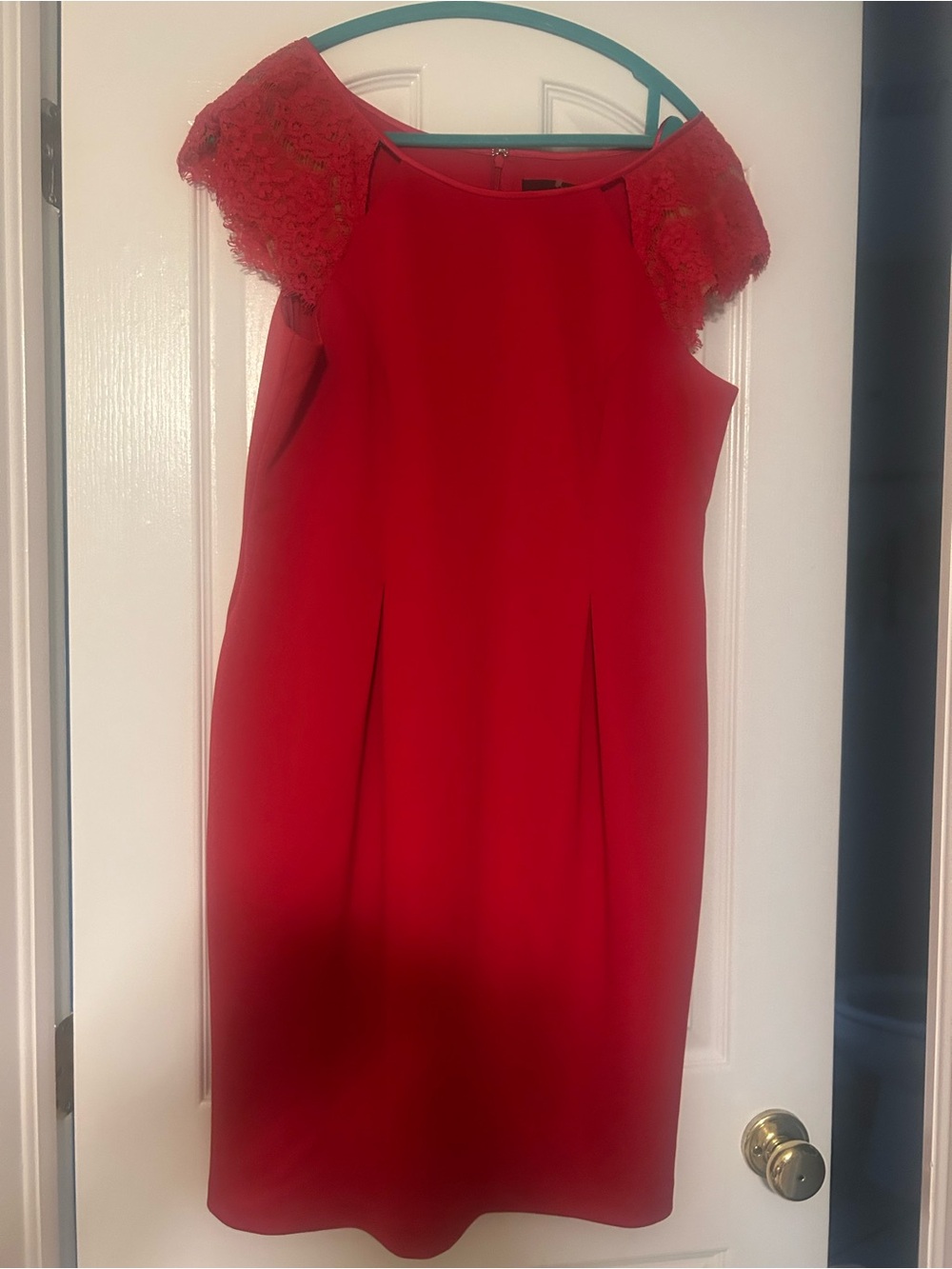 Alex Evenings Red Lace-Cap Sleeve Midi Dress